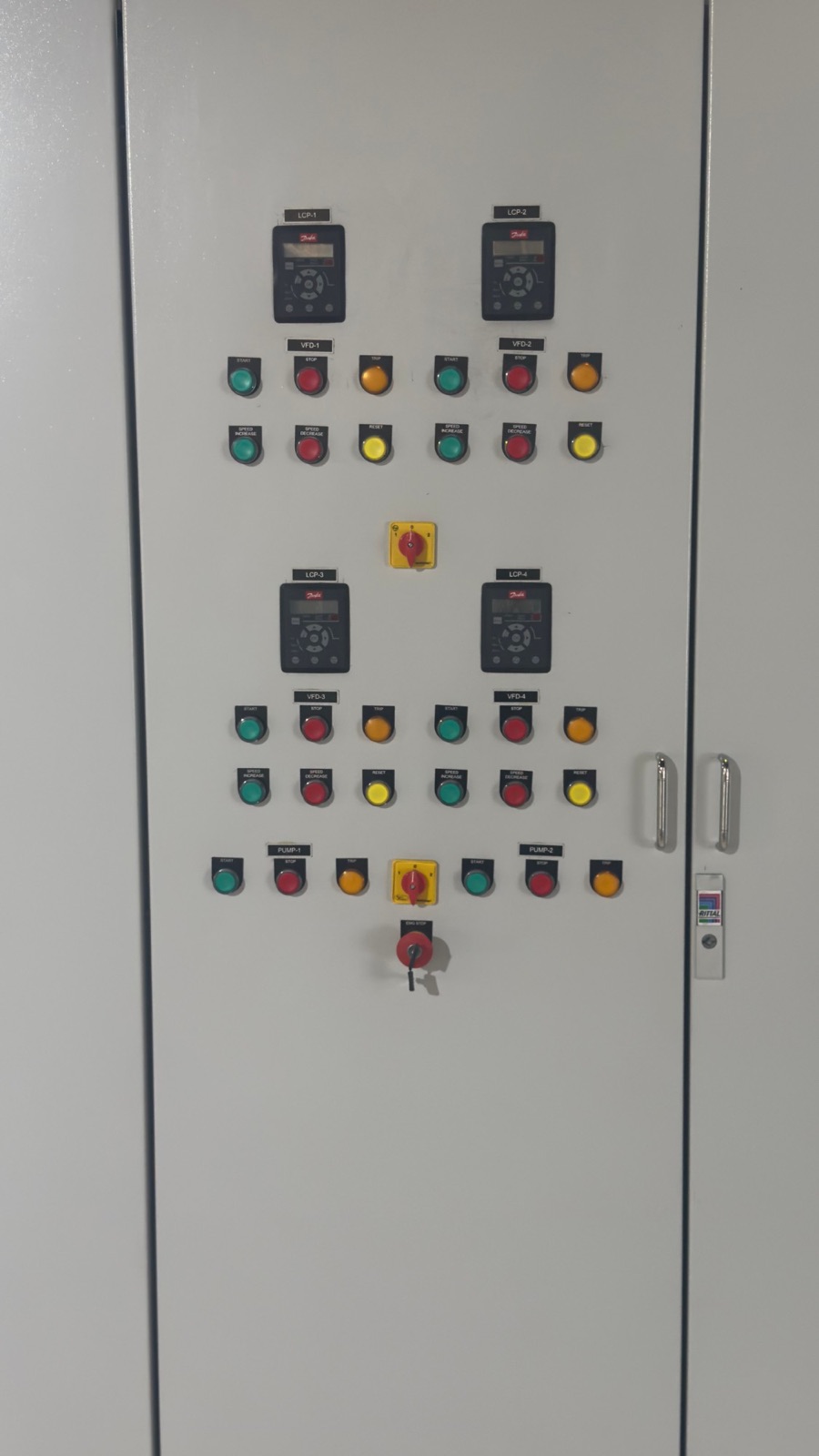 Multi-VFD control panel door with drive keypads